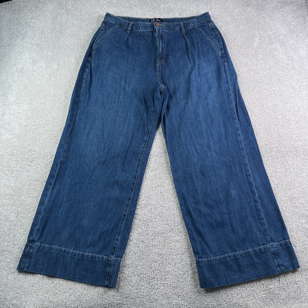 Gap Jeans Womens 16 Blue High Rise Wide Leg Dark Wash Denim Pleated Baggy